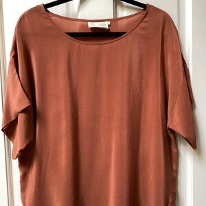 Saturday Sunday rust, copper, orange silk top blouse, size large